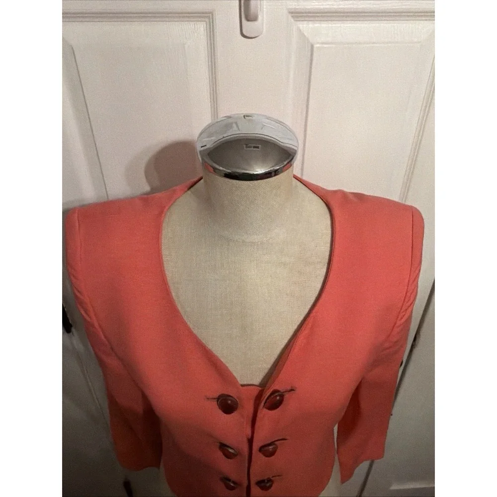 VTG‎ Christian Dior USA Sz 2 Power Blazer Jewel Oval Cabochon Buttons Crop 80's